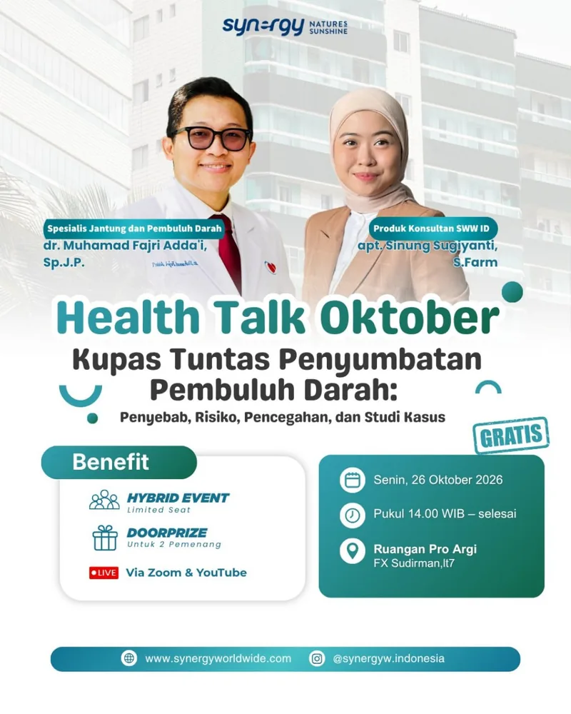 Flyer health talk penyumbatan pembuluh darah, Health Talk Oktober, Senin 26 Oktober 2026, gratis
